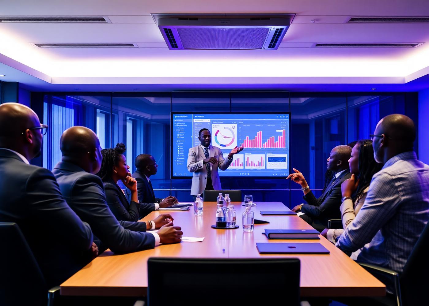 An African corporate team in an AI implementation workshop