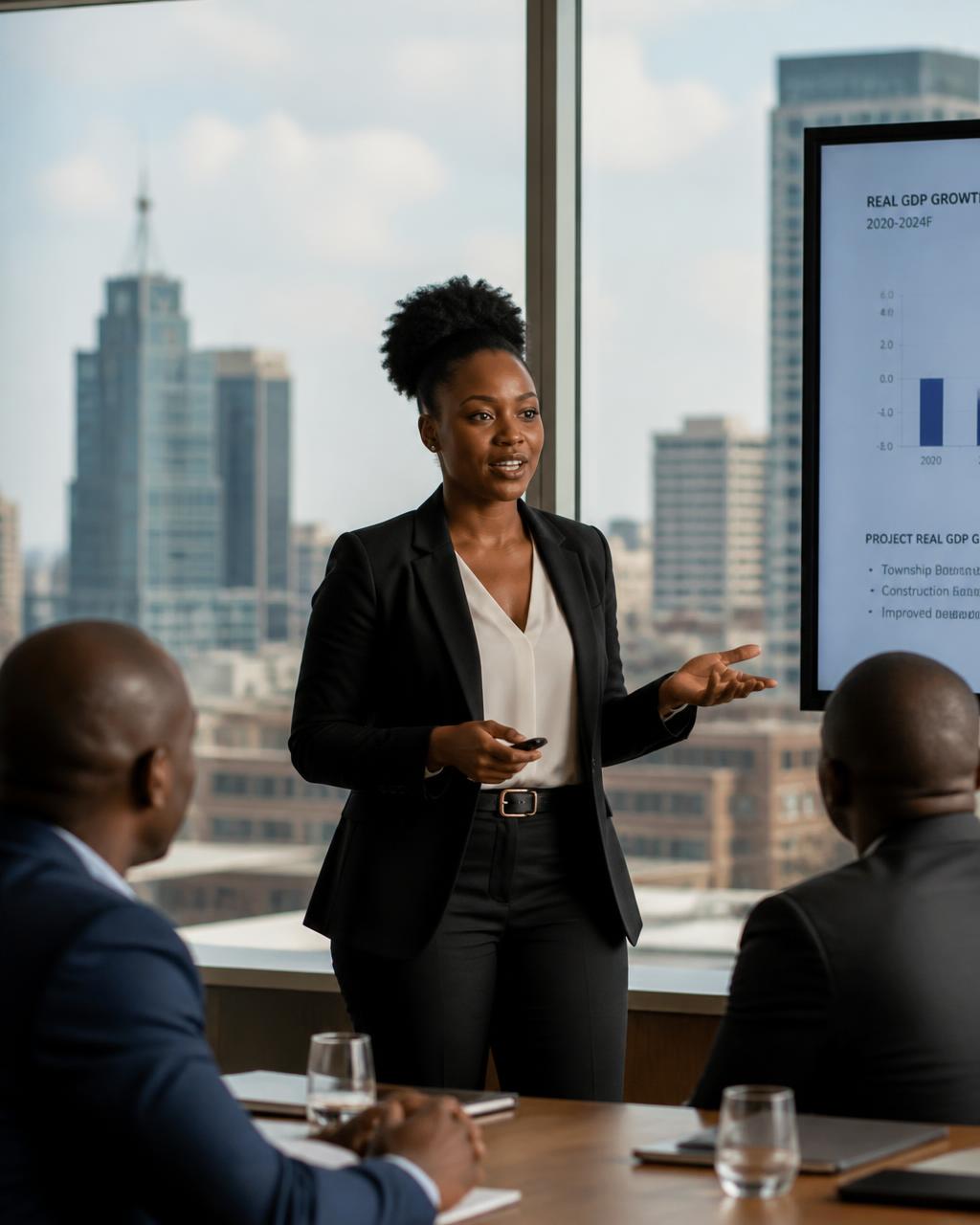 African AI professional working in a modern office with colleagues