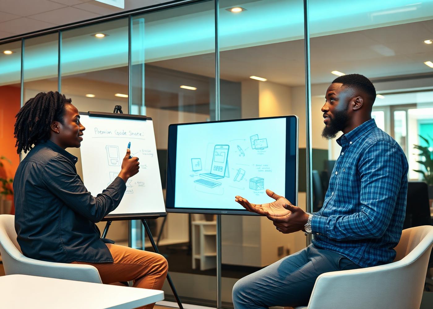African founders reviewing an AI product concept in the AIVA Venture Lab